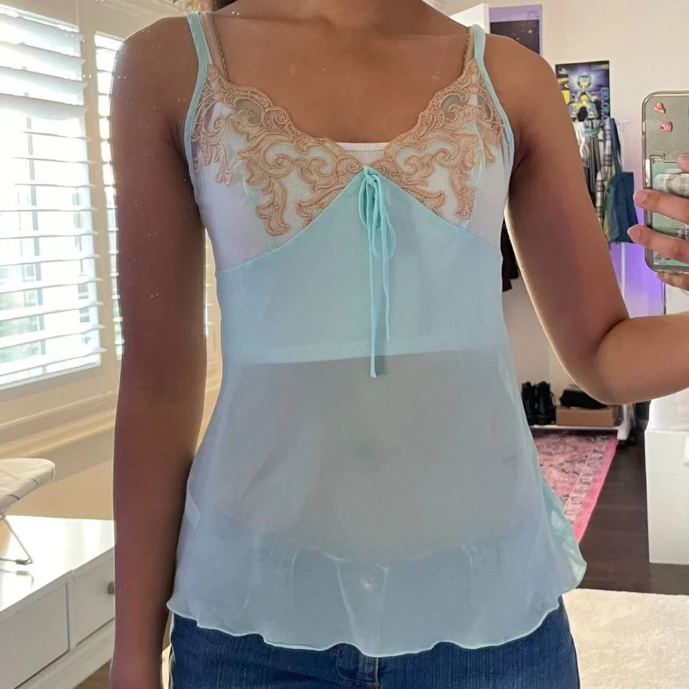Blue Sheer Cami with Gold - Picture 2 of 3
